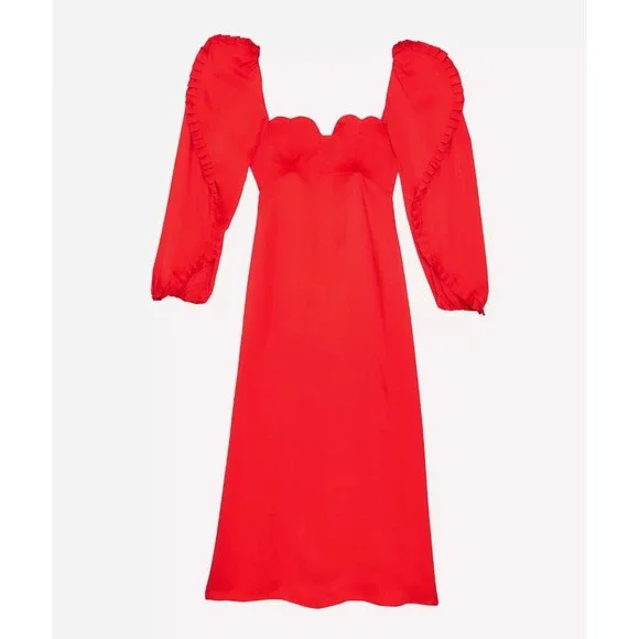 NWT! ANTHROPOLOGIE FARM RIO Red Heart-Shaped Neckline Midi-Dress XXS - Picture 5 of 8